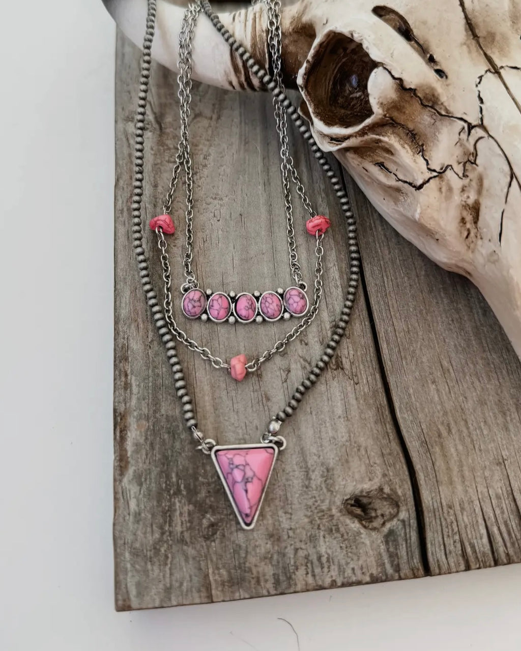 Pink 3 Layer Boho Necklace