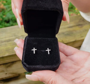 Dainty Sterling Silver Cross Diamond Earrings