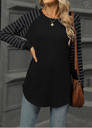Black Solid Contrast Top