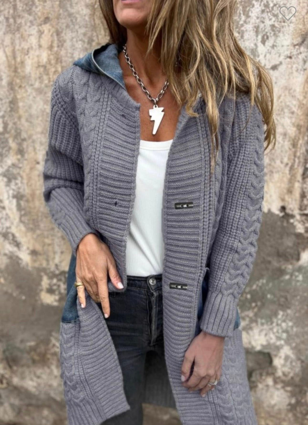 Gray & Denim Detail Cardigan