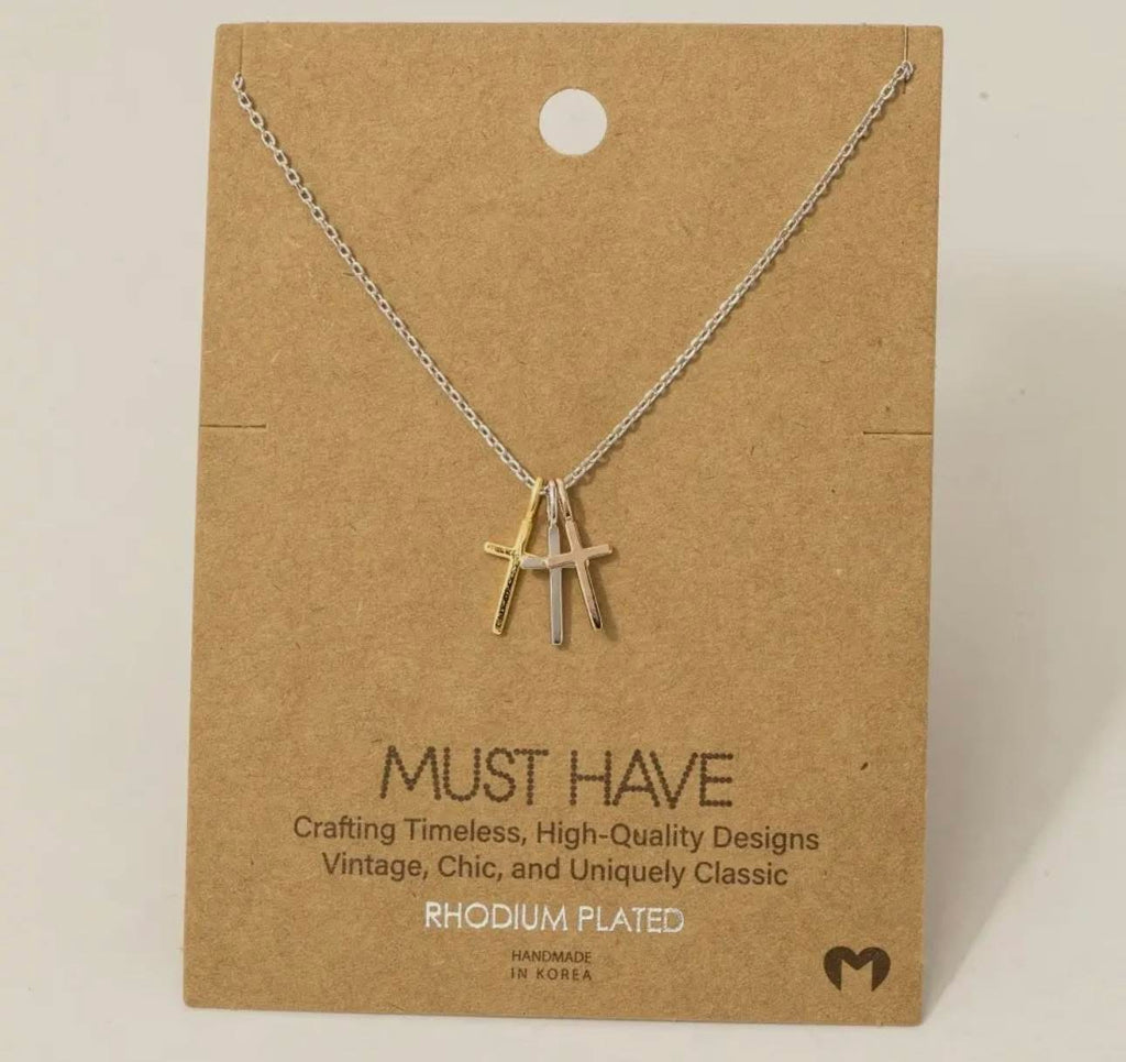 Silver 3 Cross Necklace