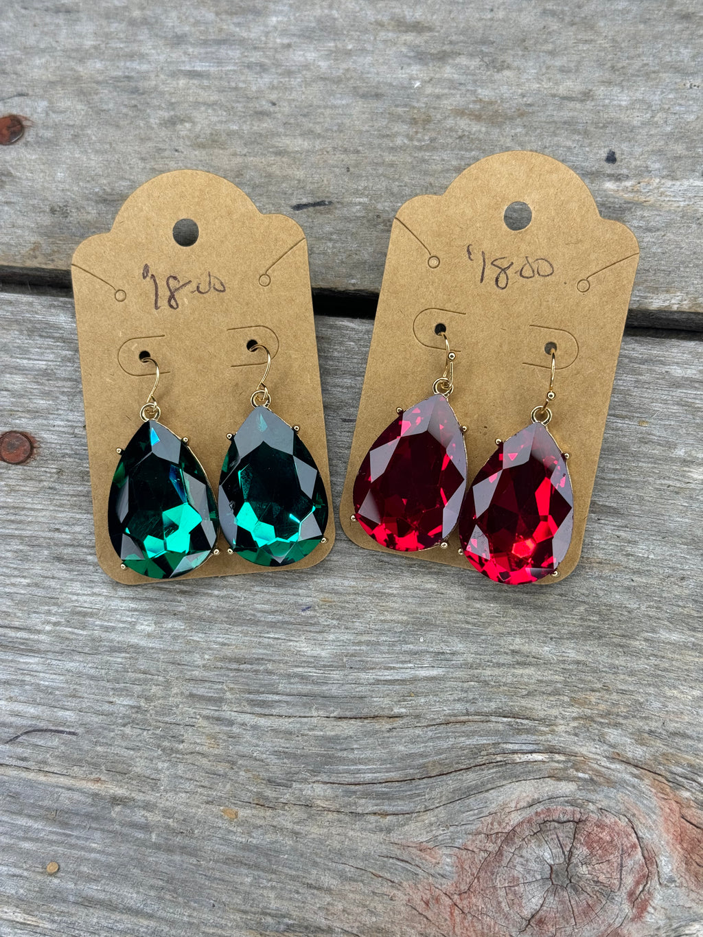 Emerald or Ruby Rhinestone Earrings