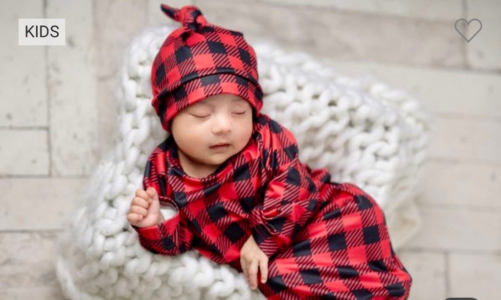 Checkered Plaid Baby Gown & Hat