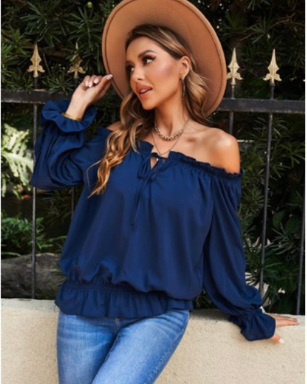 Navy Off Shoulder Top