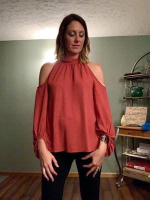 Marsala Cold Shoulder Top